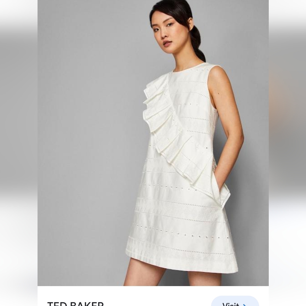 Ted Baker White Dress with Print P2P 18" Length 35"